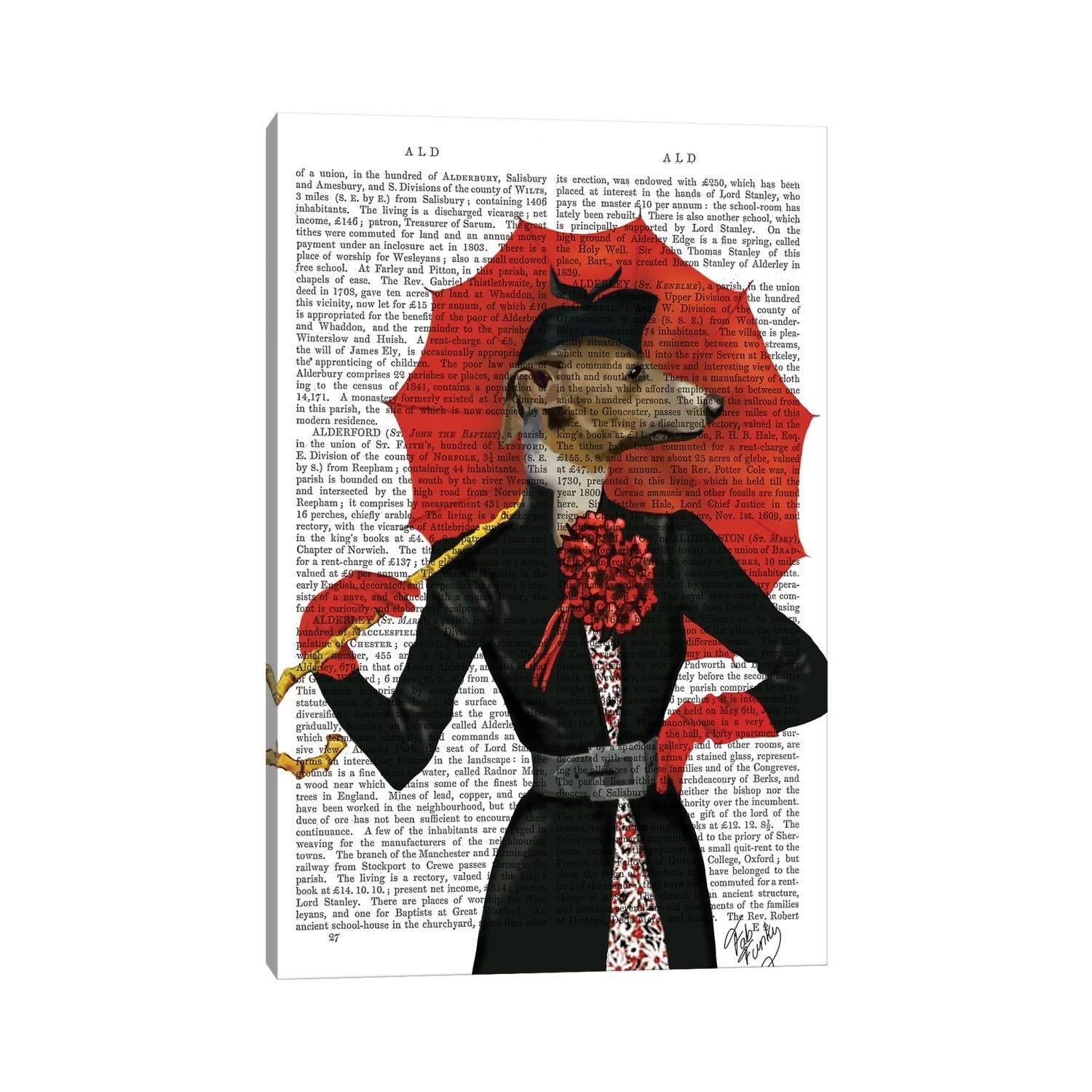 iCanvas "Elegant Greyhound & Red Umbrella, Print BG" by Fab Funky